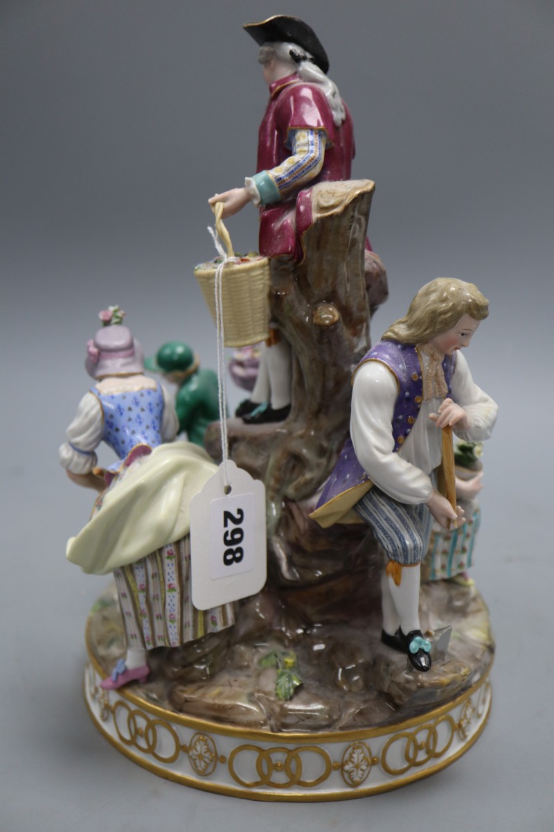 A 19th century Meissen gardening group, height 29cm, model D97